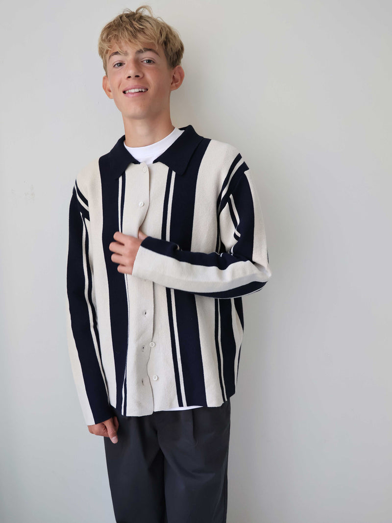 GRUNT GRBaja LS Knit Cardigan Knits Navy-Sand