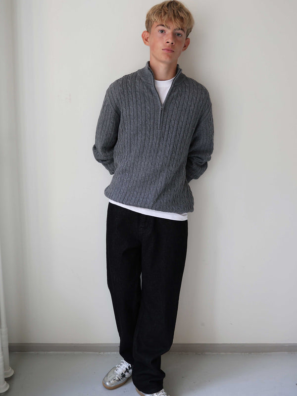 GRUNT GRTerrase LS Cable Half Zip Knit Knits Grey Melange
