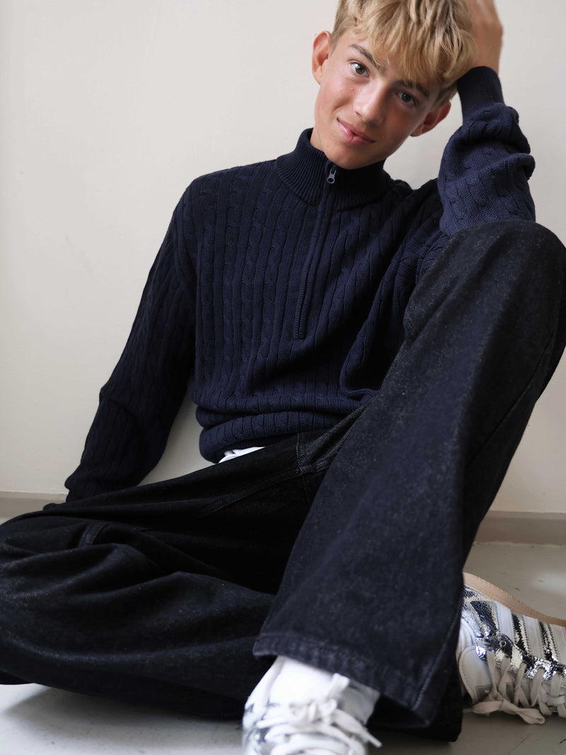 GRUNT GRTerrase LS Cable Half Zip Knit Knits Navy