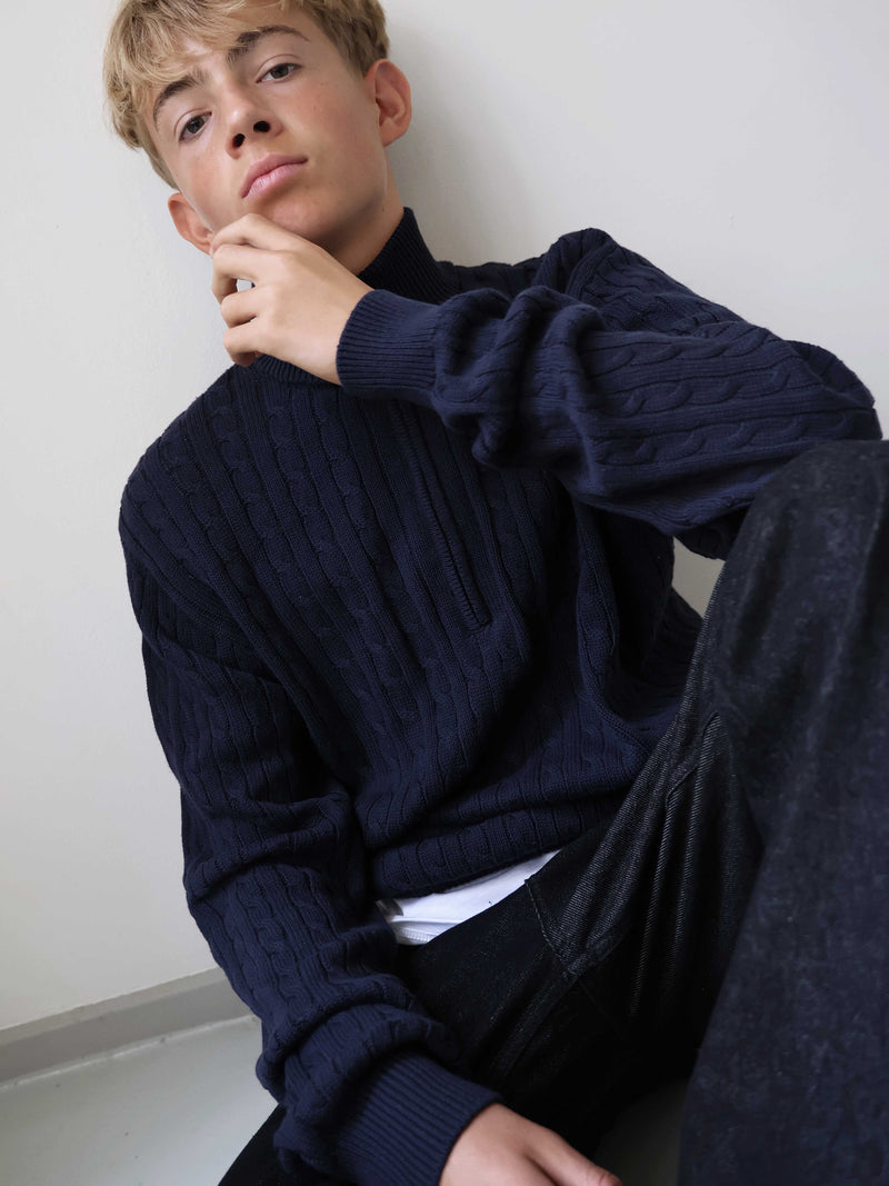 GRUNT GRTerrase LS Cable Half Zip Knit Knits Navy